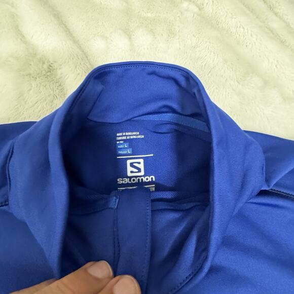 Salomon Men’s Hoodie Half Zip Blue L ActiTherm Hooded Fleece Pullover Sweatshirt - Picture 4 of 8